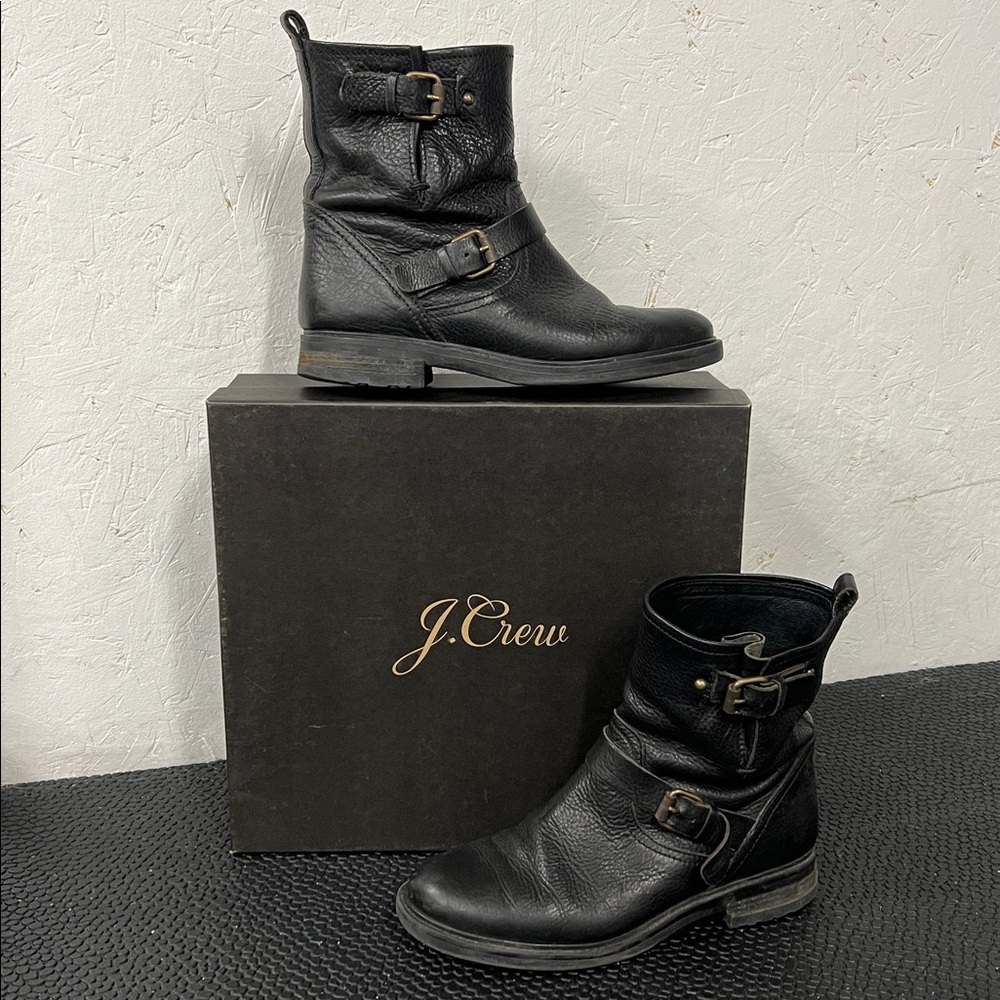 J. Crew Leather Moto Biker Boots